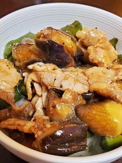 ナスとピーマンの豚肉オイスター炒め丼-レシピのメイン写真