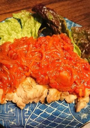 トマトと玉ねぎたっぷりチキンステーキ-レシピのメイン写真