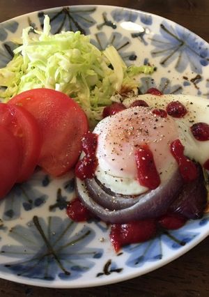 焼き玉ねぎの卵のせ　朝ごはん-レシピのメイン写真