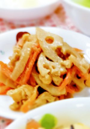 れんこんと油揚げのごま和え　簡単給食♪-レシピのメイン写真