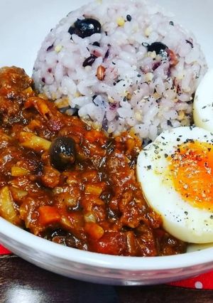 野菜たっぷりサバ缶カレー♡海苔で朝カレー-レシピのメイン写真