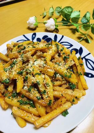 じゃがと豚肉のケチャップ醤油炒め-レシピのメイン写真