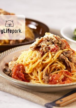 ランチに！豚こまとトマトのパスタ-レシピのメイン写真