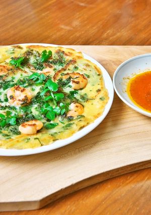 再生野菜でつくる「春の香りのえびチジミ」-レシピのメイン写真