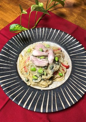 疲労回復☆枝豆たっぷり豆乳クリームパスタ-レシピのメイン写真