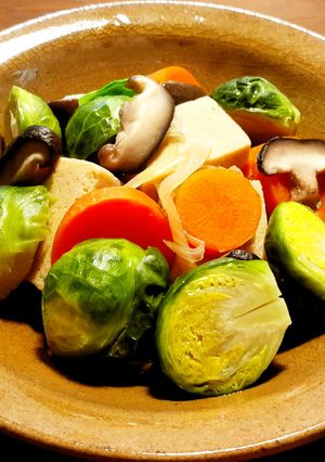 高野豆腐と芽キャベツの煮物　発酵玉葱-レシピのメイン写真
