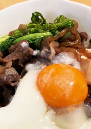 お値打ち！菜花を使った牛コマの肉豆腐-レシピのメイン写真
