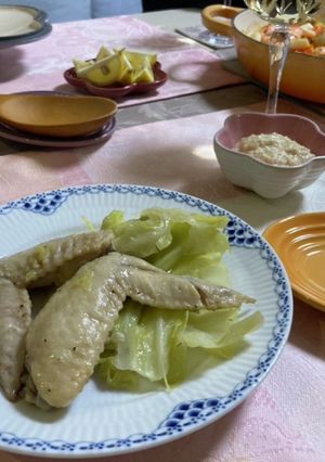 鶏手羽先キャベツ胡麻油蒸し煮ディップ付き-レシピのメイン写真