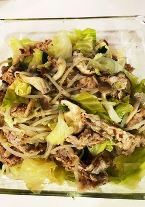 豚肉と野菜のスタミナ梅中華レンジ蒸し-レシピのメイン写真