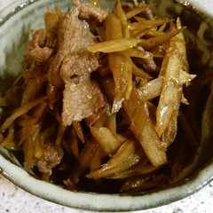 A picture of ごぼうと牛肉としょうがのきんぴら.
