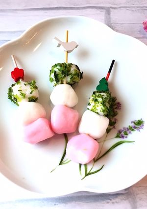 紀文　はんぺんあられで　三色団子　簡単-レシピのメイン写真
