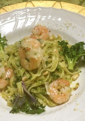 プチヴェールと海老のジェノベーゼ風パスタ-レシピのメイン写真