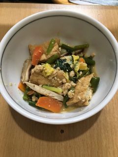 厚揚げとにんにくの芽の大豆そぼろあんかけ-レシピのメイン写真