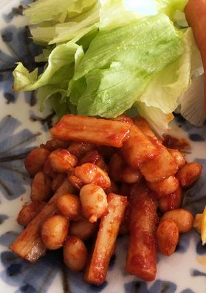 牛蒡と大豆のケチャップ煮　朝ごはん-レシピのメイン写真