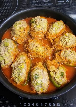キャベツ入りピーマンの肉詰め煮-レシピのメイン写真