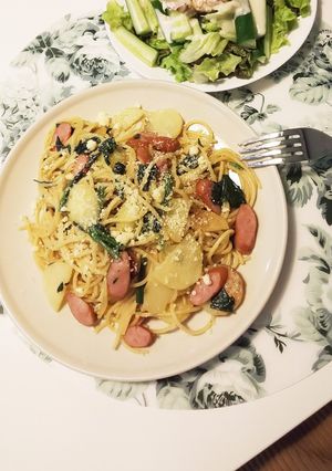 じゃがとホウレン草とソーセージのパスタ-レシピのメイン写真