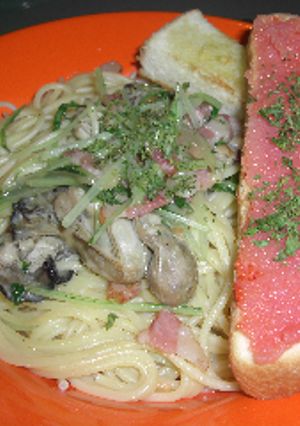 牡蠣とベーコンと水菜のコク旨パスタ♪-レシピのメイン写真