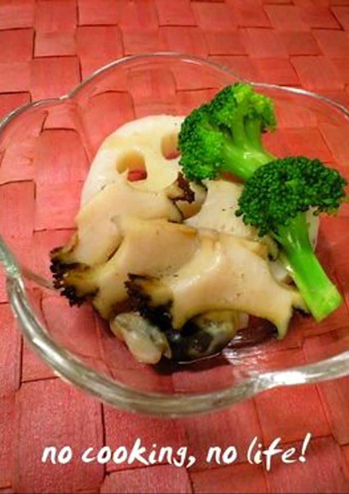 アワビと蓮根の酒蒸し　肝醤油添え-レシピのメイン写真