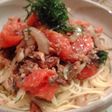 サバの味噌煮の缶詰とトマトの冷製パスタ