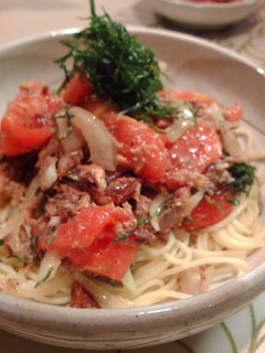 サバの味噌煮の缶詰とトマトの冷製パスタ-レシピのメイン写真