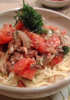 サバの味噌煮の缶詰とトマトの冷製パスタ-レシピのメイン写真