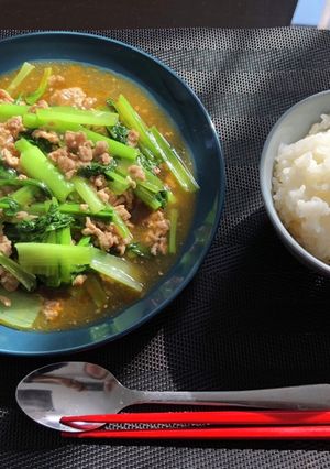 小松菜の麻婆炒め(#豚ひき肉)-レシピのメイン写真