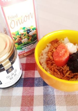 明太子と海苔の佃煮とフライドオニオン丼-レシピのメイン写真