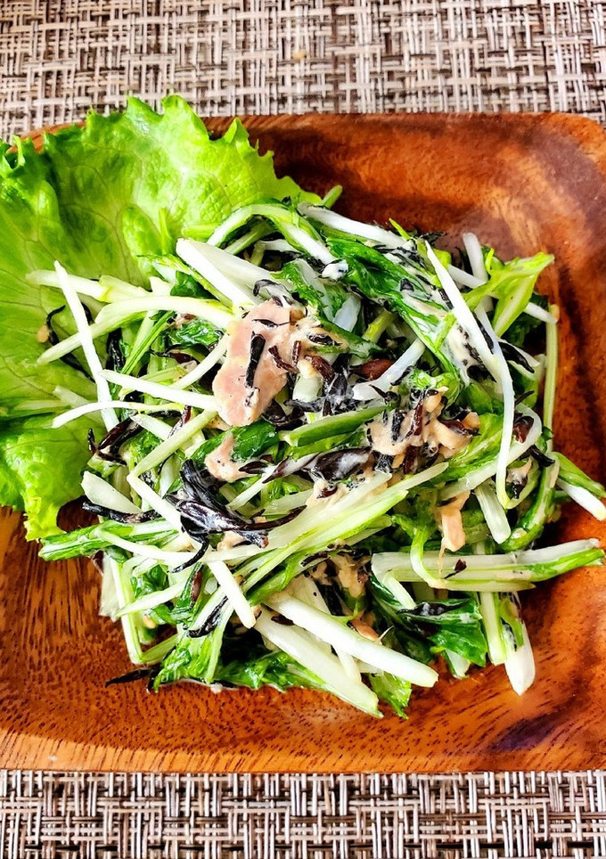 栄養たっぷり水菜とひじきのツナマヨあえ♪-レシピのメイン写真