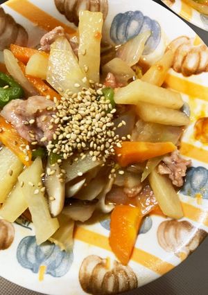 レンジケチャダレ甘酢炒味ポテト青椒肉絲風-レシピのメイン写真