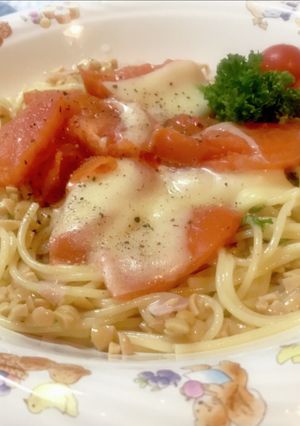 納豆スパゲッティとろりトマトチーズのせ-レシピのメイン写真