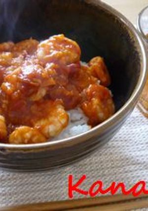 ピリ辛！本格的なのに簡単*　エビチリ丼-レシピのメイン写真