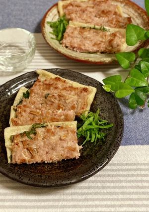 ひき肉をのせた☆油揚げのパリパリ焼き-レシピのメイン写真