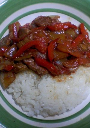 ●あかどん(豚肉とパプリカの豆板醤炒め)-レシピのメイン写真