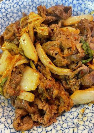 あっという間の牛コマ、キムチ炒め-レシピのメイン写真