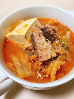 包丁いらず!簡単辛旨サバ缶豆腐チゲ-レシピのメイン写真