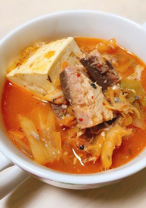 包丁いらず！簡単辛旨サバ缶豆腐チゲ-レシピのメイン写真