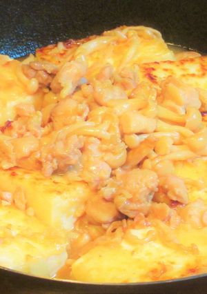 豆腐ステーキ　鶏肉ときのこにんにくソース-レシピのメイン写真