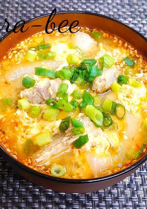 新玉ねぎと鯖缶の辛味噌かき玉スープ-レシピのメイン写真