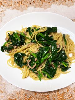 ほうれん草と合挽肉のパスタ和風??-レシピのメイン写真