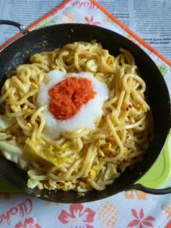明太とろろ+炒り卵の焼きうどん-レシピのメイン写真
