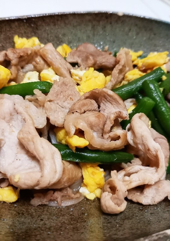 簡単で美味しい豚こまといんげんの玉子炒め-レシピのメイン写真