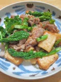 菜の花と豚こま肉に厚揚げのからし炒め-レシピのメイン写真