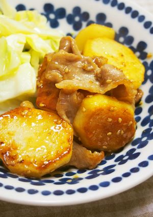 10分！豚こま・じゃが芋のごま照り焼き！-レシピのメイン写真
