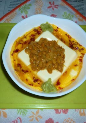 レンチンで温奴卵とじ納豆のお手軽タパス３-レシピのメイン写真