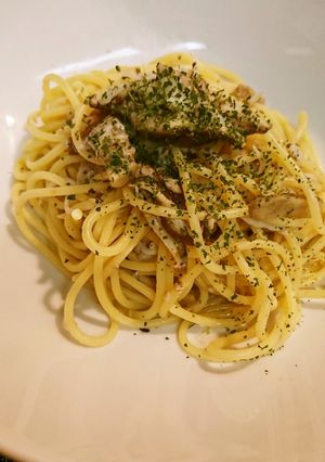 しらすと椎茸のサバ缶エキス入りパスタ-レシピのメイン写真