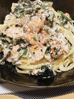 ほうれん草、鮭、明太子のクリームパスタ-レシピのメイン写真