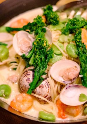 春キャベツたっぷり♡みそ豆乳スープパスタ-レシピのメイン写真