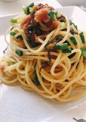 まな板包丁なし梅昆布パスタ-レシピのメイン写真