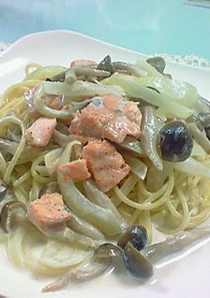サーモンときのこのクリームソースパスタ♪-レシピのメイン写真