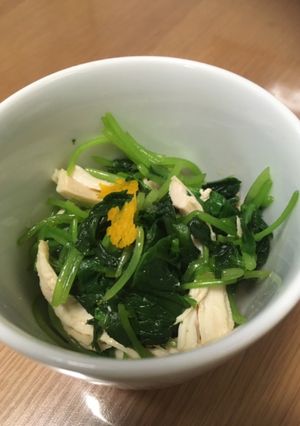 サラダチキンで春小鉢　みつばのお浸し-レシピのメイン写真